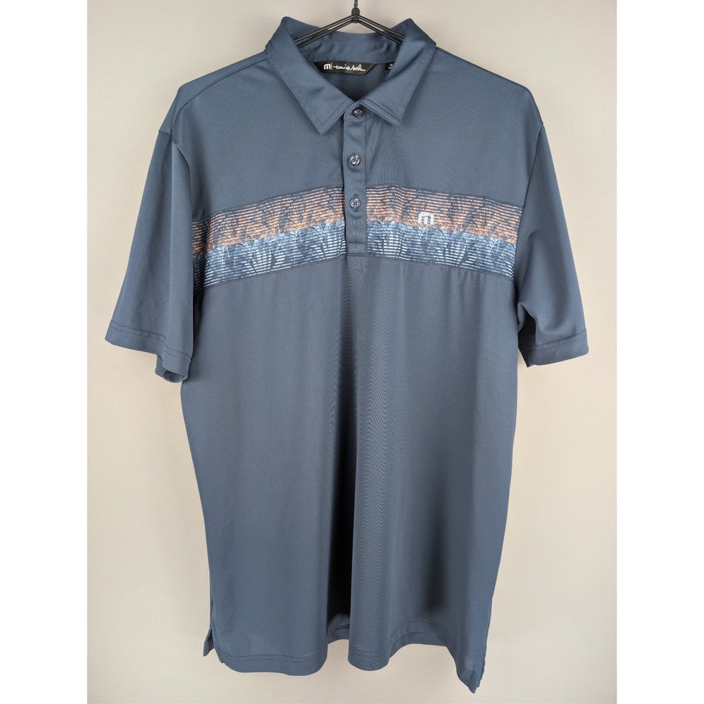 Travis Mathew Palm Print Slate Blue Strecth Performance Polo - XL